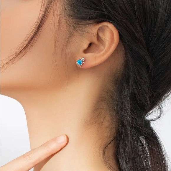 Sterling Silver Blue Heart Octopus Stud Earrings - Picture 4 of 5